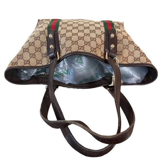Authentic Gucci Shoulder Bag Brown Canvas Used GG Handbag Vintage - Picture 8 of 13